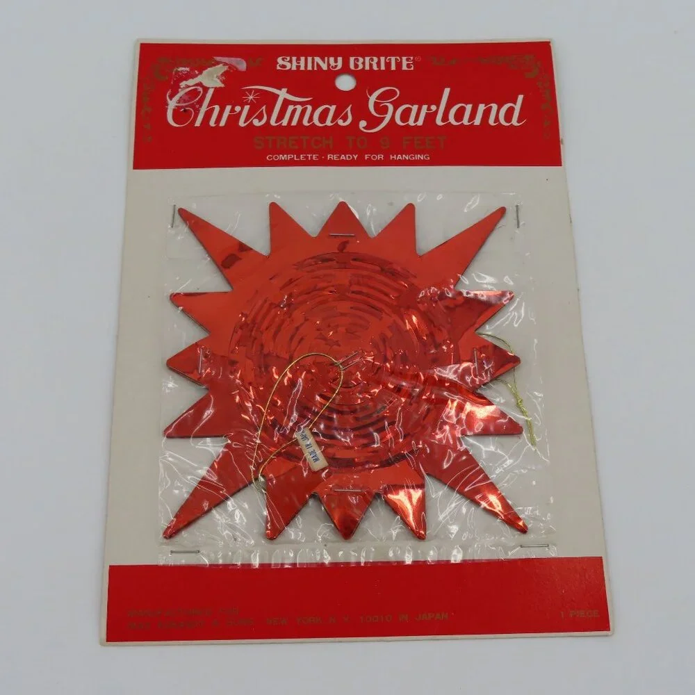 VTG Shiny Brite Christmas Garland Red Star Foil 9 Feet Made in Japan Retro NEW